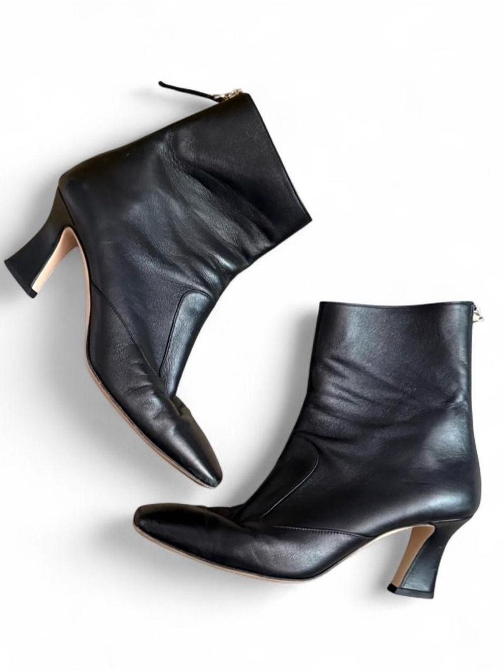 Fendi Black Leather Ankle Boots with Curved Heel